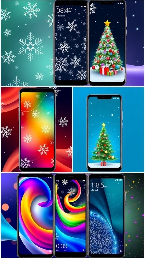 A selection of Christmas wallpapers on Xiaomi devices showcasing holiday designs.